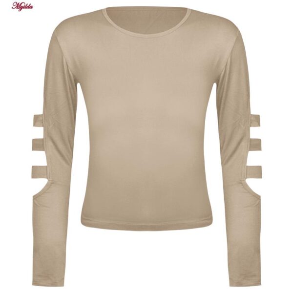 ست تی شرت آستین بلند و شلوارک ورزشی زنانه مدل ریلی کد 5226-696p رنگ کرم