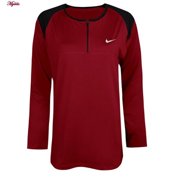 ست تیشرت آستین بلند و شلوار ورزشی زنانه مدل یقه زیپدار کد 5216-685p رنگ زرشکی