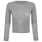 کراپ تی شرت آستین بلند زنانه مدل پشت بندی کد 5224-612P رنگ طوسی