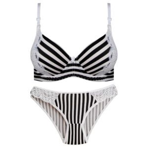 ست شورت و سوتین زنانه پانیذ مدل پوش آپ فنردار کاپ اسفنجی بند متحرک کد 4689-11 رنگ سفید