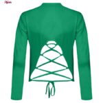 کراپ‌ تی‌شرت آستین بلند زنانه مدل پشت بندی کد 5228-609P رنگ سبز