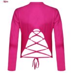 کراپ‌ تی‌شرت آستین بلند زنانه مدل پشت بندی کد 5228-609P رنگ سرخابی