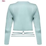 کراپ تی شرت آستین بلند زنانه مدل پشت بندی کد 5224-612P رنگ آبی روشن