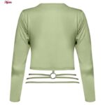 کراپ تی شرت آستین بلند زنانه مدل پشت بندی کد 5224-612P رنگ سبز