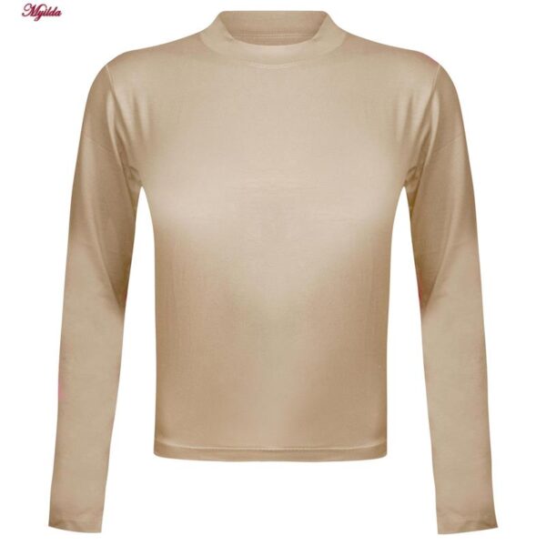 کراپ‌ تی‌شرت آستین بلند زنانه مدل پشت بندی کد 5228-609P رنگ کرم