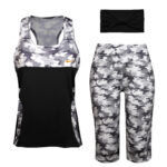 ست تاپ و شلوارک ورزشی زنانه مدل 5215-746P رنگ مشکی به همراه هدبند