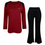 ست تیشرت آستین بلند و شلوار ورزشی زنانه مدل یقه زیپدار کد 5216-685p رنگ زرشکی