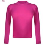 کراپ‌ تی‌شرت آستین بلند زنانه مدل پشت بندی کد 5228-609P رنگ سرخابی