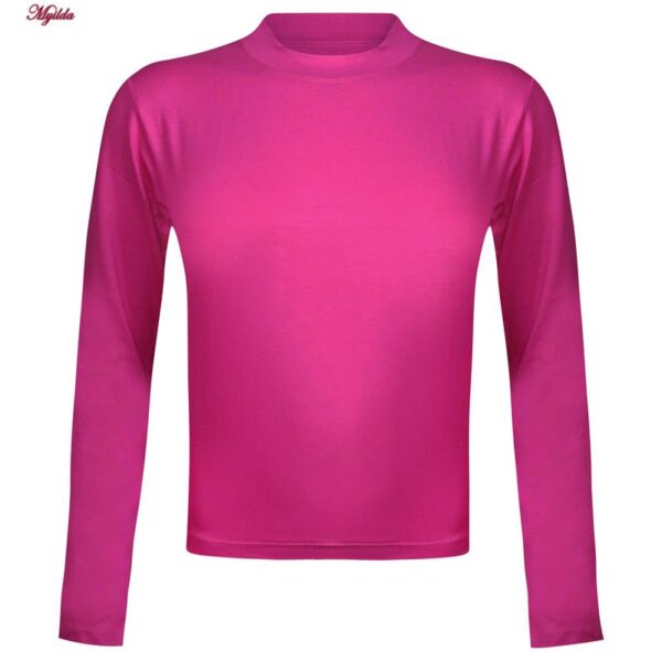 کراپ‌ تی‌شرت آستین بلند زنانه مدل پشت بندی کد 5228-609P رنگ سرخابی