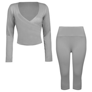 ست تی شرت و شلوارک ورزشی زنانه مدل 5223-697p رنگ طوسی