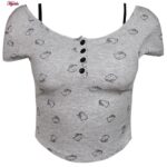 کراپ‌ تی‌شرت آستین کوتاه زنانه ماییلدا مدل کیتی کد 5262-5039 رنگ طوسی