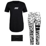 ست تی شرت و شلوار ورزشی زنانه مدل 5231-734p رنگ مشکی به همراه هدبند