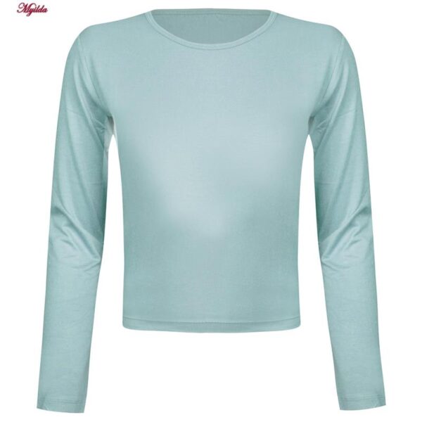 کراپ تی شرت آستین بلند زنانه مدل پشت بندی کد 5224-612P رنگ آبی روشن