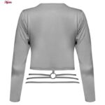 کراپ تی شرت آستین بلند زنانه مدل پشت بندی کد 5224-612P رنگ طوسی