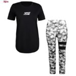 ست تی شرت و شلوار ورزشی زنانه مدل 5231-734p رنگ مشکی به همراه هدبند