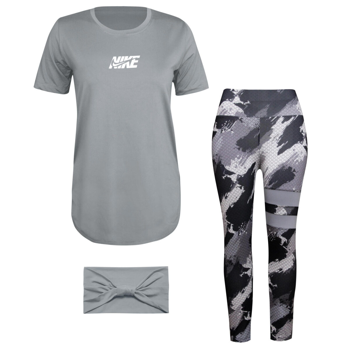 ست تی شرت و شلوار ورزشی زنانه مدل 5231-734p رنگ طوسی به همراه هدبند ست تی شرت و شلوار ورزشی زنانه مدل 5231-734p رنگ طوسی به همراه هدبند