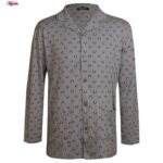 ست پیراهن و شلوار مردانه لین مدل نخ پنبه جلو دکمه دار کد 5197-495 رنگ طوسی