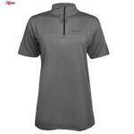 تی شرت آستین کوتاه ورزشی زنانه مدل یقه زیپدار کد 5214-493 رنگ خاکستری