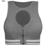 ست نیم تنه و شلوارک ورزشی زنانه ماییلدا مدل زیپ دار پشت چین دار کد 5243-8319 رنگ طوسی