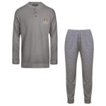 ست تی شرت آستین بلند و شلوار مردانه لین مدل نخ پنبه کد 5197-499 رنگ طوسی