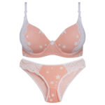 ست شورت و سوتین زنانه پانیذ مدل پوش آپ فنردار کاپ اسفنجی بند متحرک کد 4689-10 رنگ گلبهی