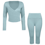 ست تی شرت و شلوارک ورزشی زنانه مدل 5223-697p رنگ آبی روشن