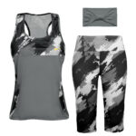 ست تاپ و شلوارک ورزشی زنانه مدل 5215-746P-1 رنگ طوسی به همراه هدبند