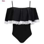 مایو زنانه شین مدل یقه دلبری گیپوری کد 5290-2011 رنگ مشکی