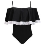 مایو زنانه شین مدل یقه دلبری گیپوری کد 5290-2011 رنگ مشکی