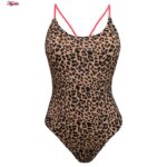 مایو زنانه فیتن فرخ زادی مدل پشت بندی پلنگی پددار کد 5289-217-2 رنگ قهوه ای