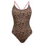 مایو زنانه فیتن فرخ زادی مدل پشت بندی پلنگی پددار کد 5289-217-2 رنگ قهوه ای