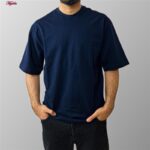 تی شرت اورسایز آستین کوتاه مردانه مدل باکسی رنگ سرمه ای