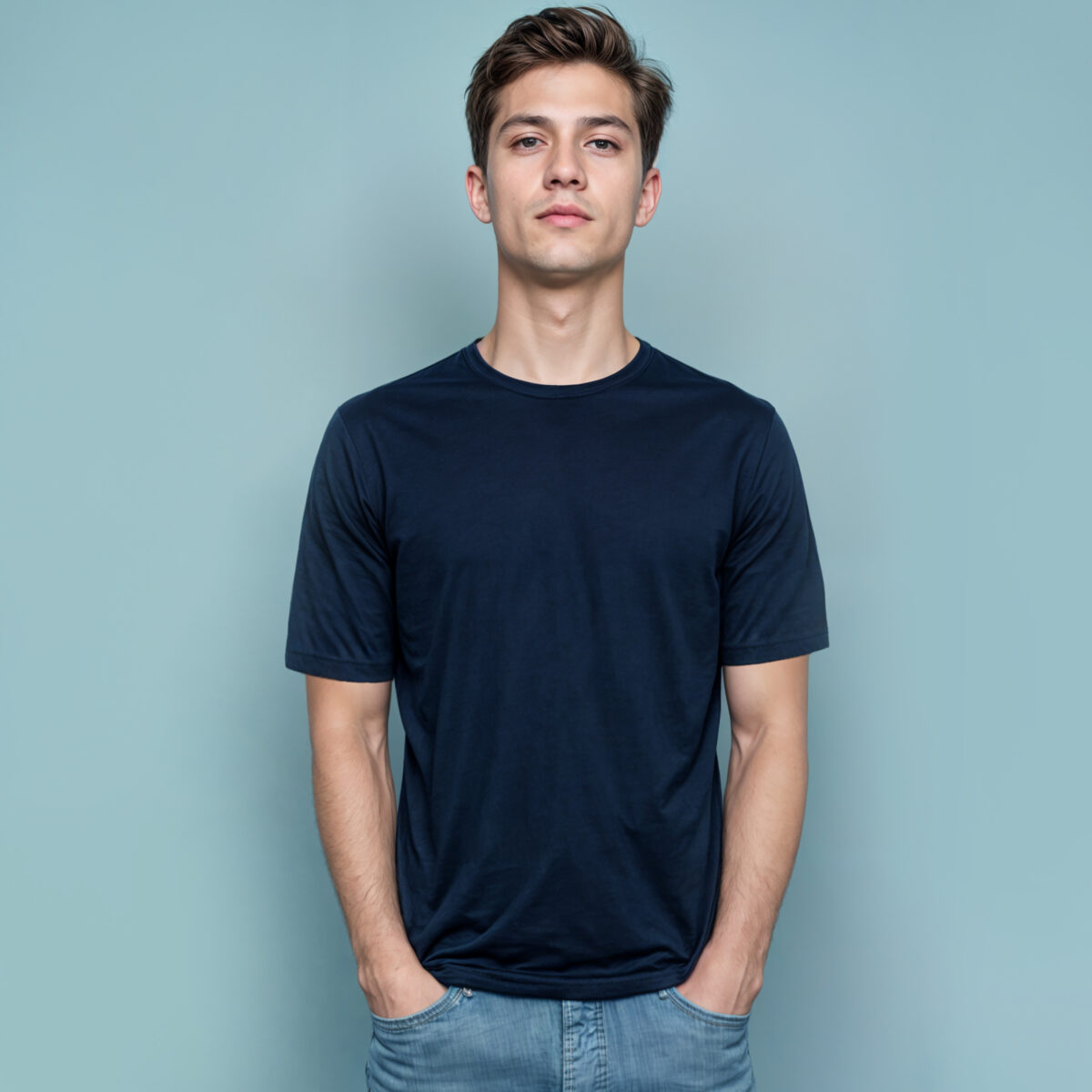 تی شرت آستین کوتاه مردانه مدل SA12 رنگ سرمه ای تی شرت آستین کوتاه مردانه مدل SA12 رنگ سرمه ای