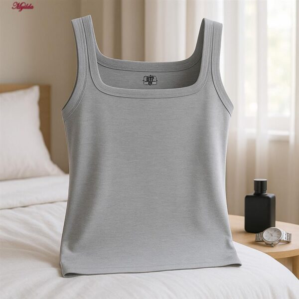 زیرپوش رکابی یقه خشتی مردانه برهان تن پوش مدل پنبه ای ملانژ کد 1011