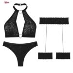 ست شورت و سوتین زنانه مدل گیپوری قلبی کد 5499-2028 به همراه نگهدارنده جوراب