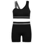 ست نیم‌تنه و شلوارک ورزشی زنانه مدل سیملس پشت چین دار کد 5562-2333