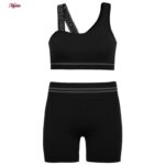 ست نیم‌تنه و شلوارک ورزشی زنانه مدل سیملس پشت چین دار کد 5562-2333